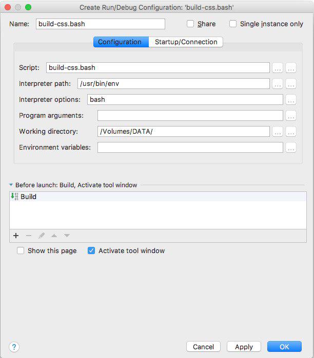 BashSupport run configuration editor