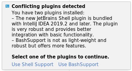 message displayed by BashSupport for IntelliJ 2019.2 and later