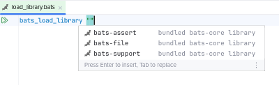 Code completion of bats-core library names