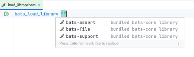 Code completion of bats-core library names