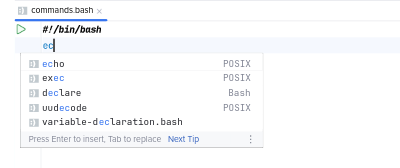 Command Name Completion in BashSupport Pro