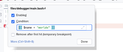 How to configure a conditional breakpoint in BashSupport pro