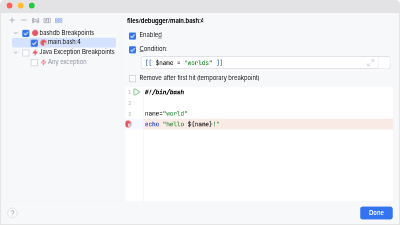 Breakpoint settings dialog