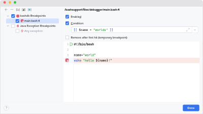 Breakpoint settings dialog