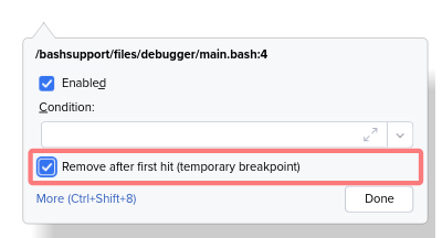 A temporary breakpoint in BashSupport Pro