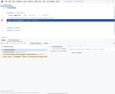 Conditional breakpoints in BashSupport Pro