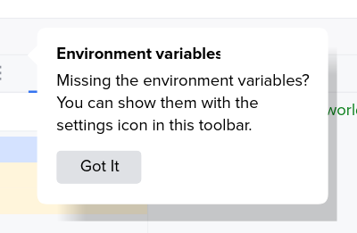 Tooltip highlighting how to enable environment variables