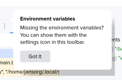 Tooltip highlighting how to enable environment variables