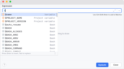 Code completion in evaluate expression dialog