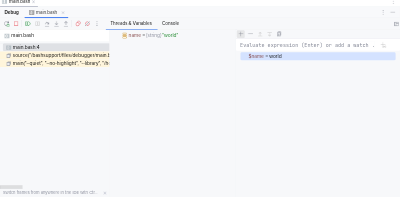 Evaluated watches while debugging a Bash script in IntelliJ