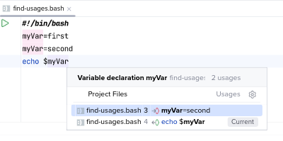 Locating usages of a Bash variable