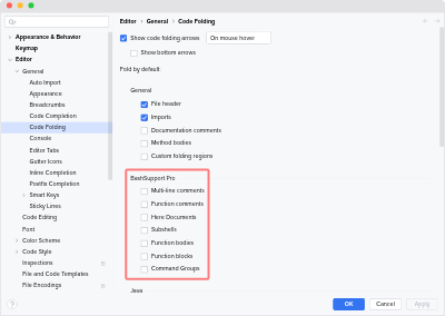 How to configure code folding of BashSupport Pro