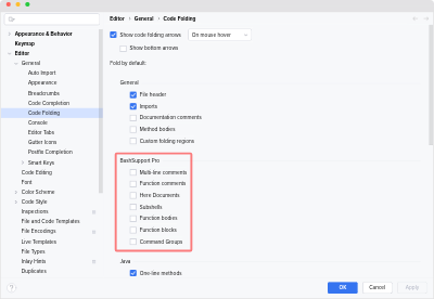 How to configure code folding of BashSupport Pro