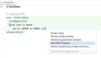 HTML injected into a double-quoted string