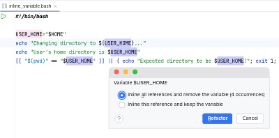 Inlining a variable reference in a shell script