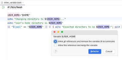 Inlining a variable reference in a shell script