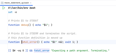 Changing the order of function definitions with 'Move statement up'