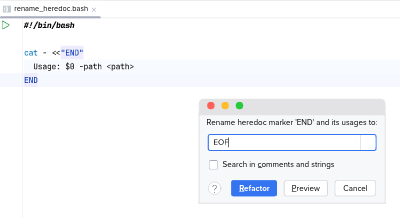 Renaming a heredoc marker