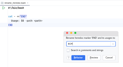 Renaming a heredoc marker