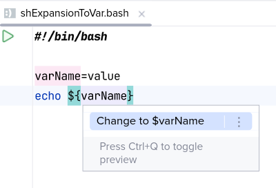 Before 'Convert to variable reference $name'