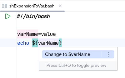 Vor 'Convert to variable reference $name'