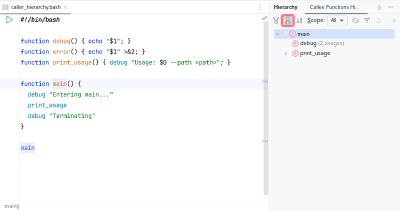 Callee hierarchy of a shell script function