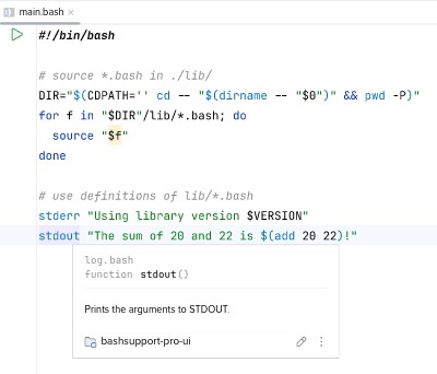 Example of a bash script with a configured shell script library