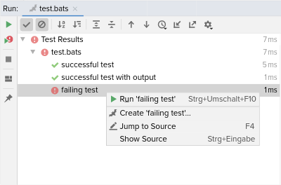 Navigate to a specific bats-core test from the test runner results