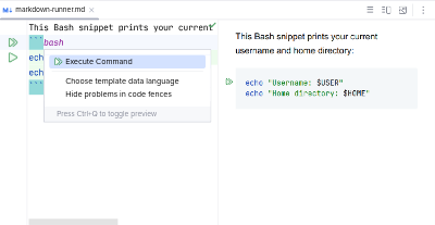 Integration with Markdown code snippets