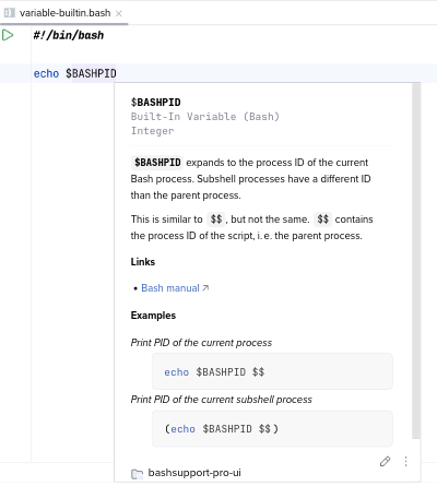Quick documentation for a builtin Bash variable