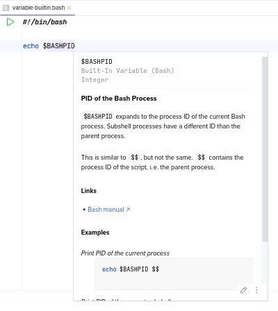 Quick documentation for a builtin Bash variable