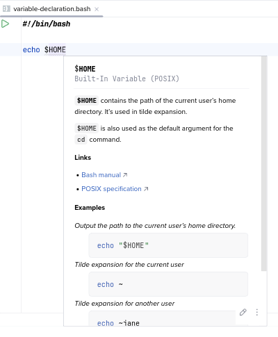 Documentation of built-in variable $HOME