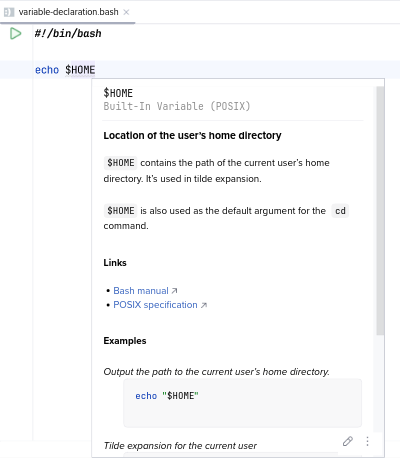 Documentation of built-in variable $HOME