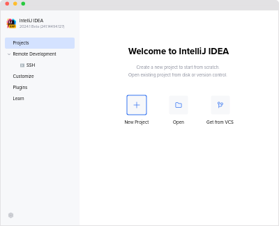 IntelliJ IDEA's welcome screen