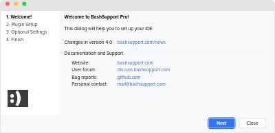 Setup wizard of BashSupport Pro