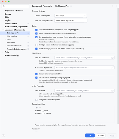 Settings of BashSupport Pro