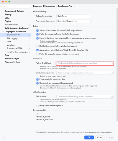 How to set a custom path to ShellCheck
