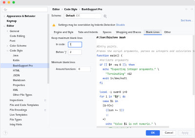 Code Style Settings to configure blank lines for Shell scripts