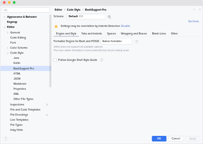 Code Style Settings to choose formatter engine and style