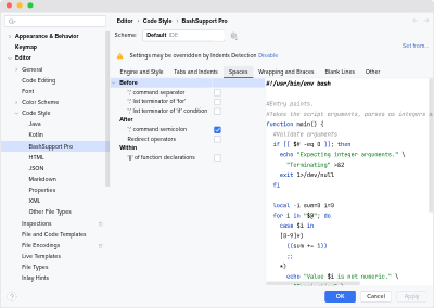 Code Style Settings to configure spaces