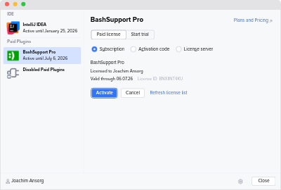 Dialog zur Aktivierung von BashSupport Pro
