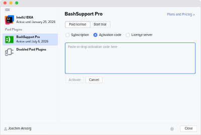 Text input for the offline activation code