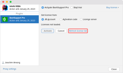 Laden Ihrer Lizenzen vom JetBrains Konto