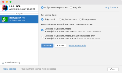 Dialog zur Aktivierung von BashSupport Pro