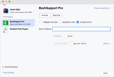 How to activate BashSupport Pro with a license server