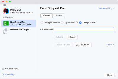 Aktivierung von BashSupport Pro mit einem Lizenzserver