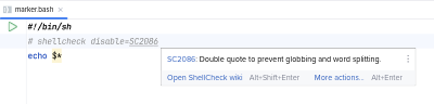 Tooltip on a ShellCheck code