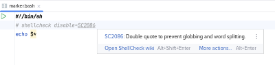 Tooltip on a ShellCheck code
