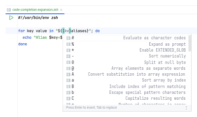 Code completion of Zsh parameter expansion flags