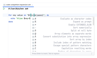 Code completion of Zsh parameter expansion flags